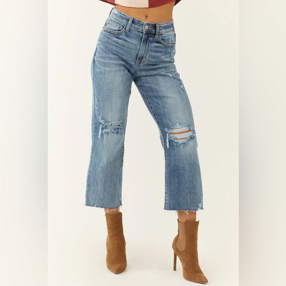 Judy Blue Women's Light Wash Distressed Wide Legs Crop Jeans  | Size:  20W - Picture 1 of 15
